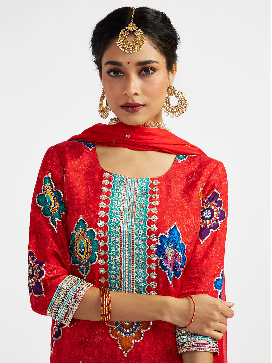 Women's Red Dhoti Kurta Set