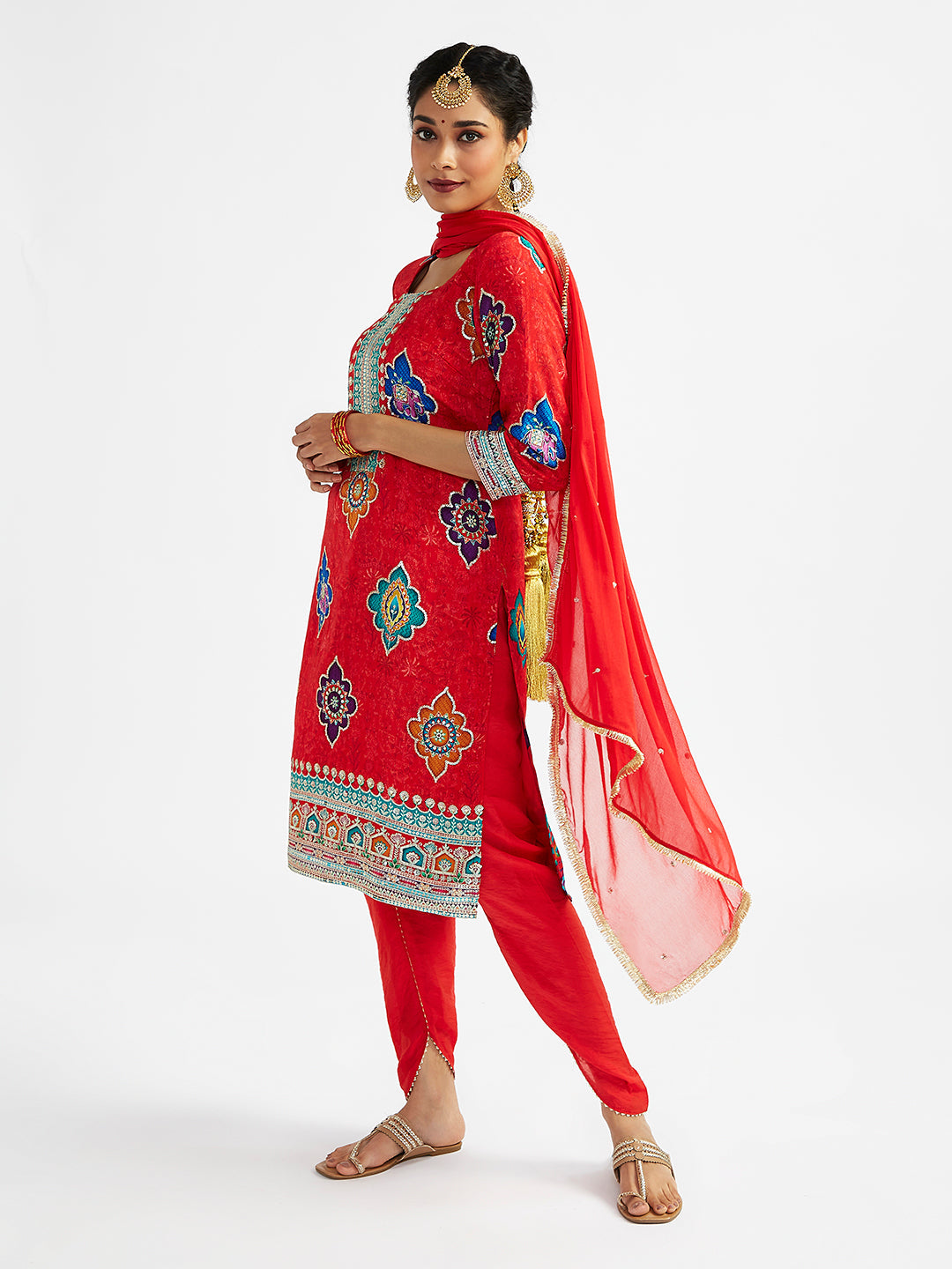 Women's Red Dhoti Kurta Set