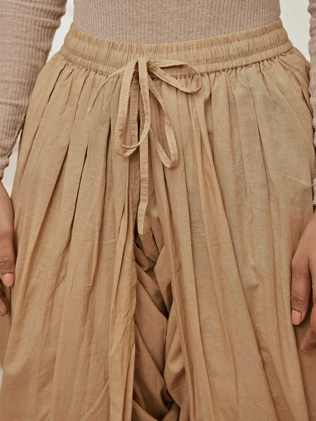 Women's Beige Cambric Cotton Dhoti Yoga Pants