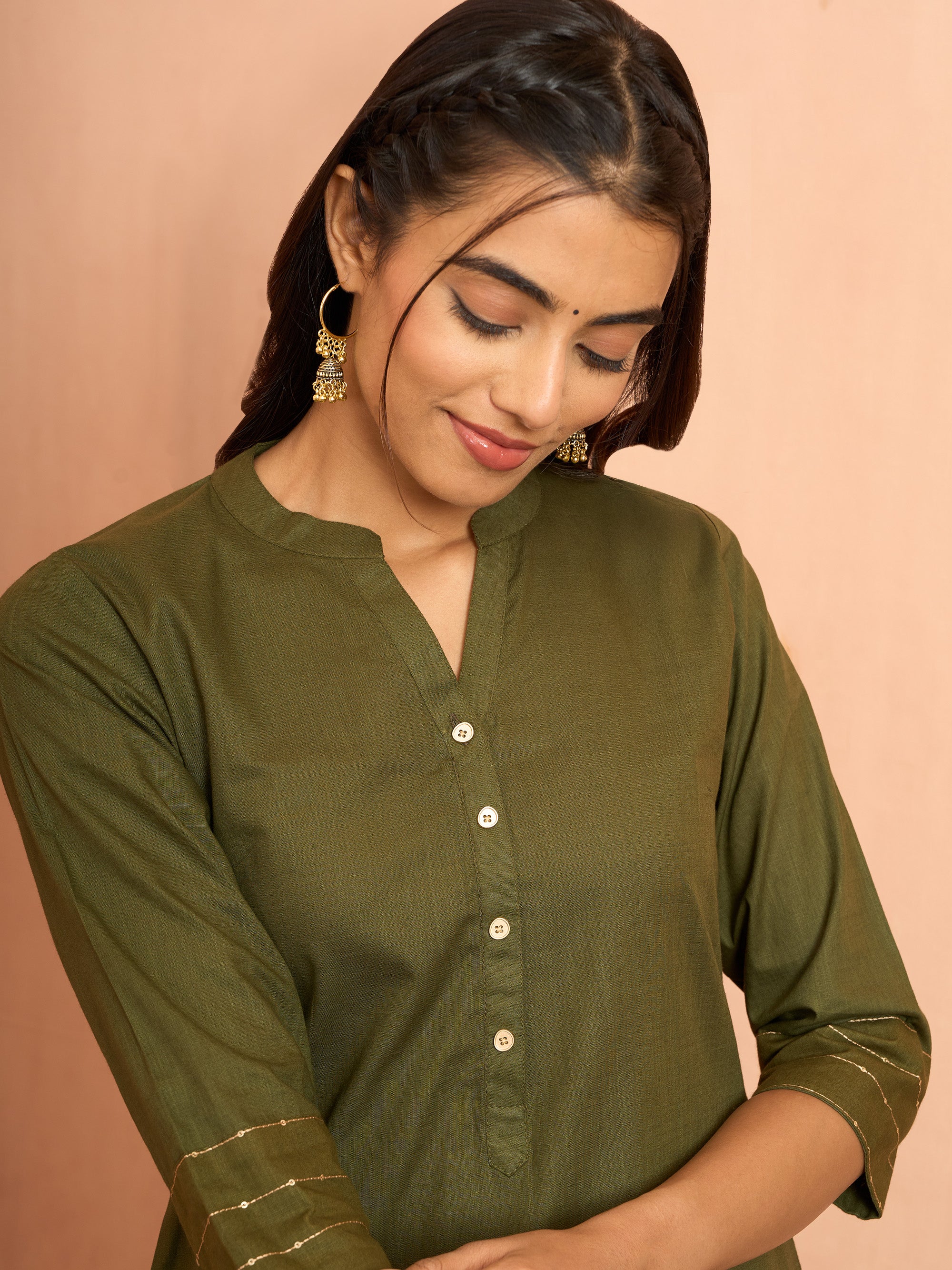 Women's Mehendi Green Embroidered Cotton Kurta