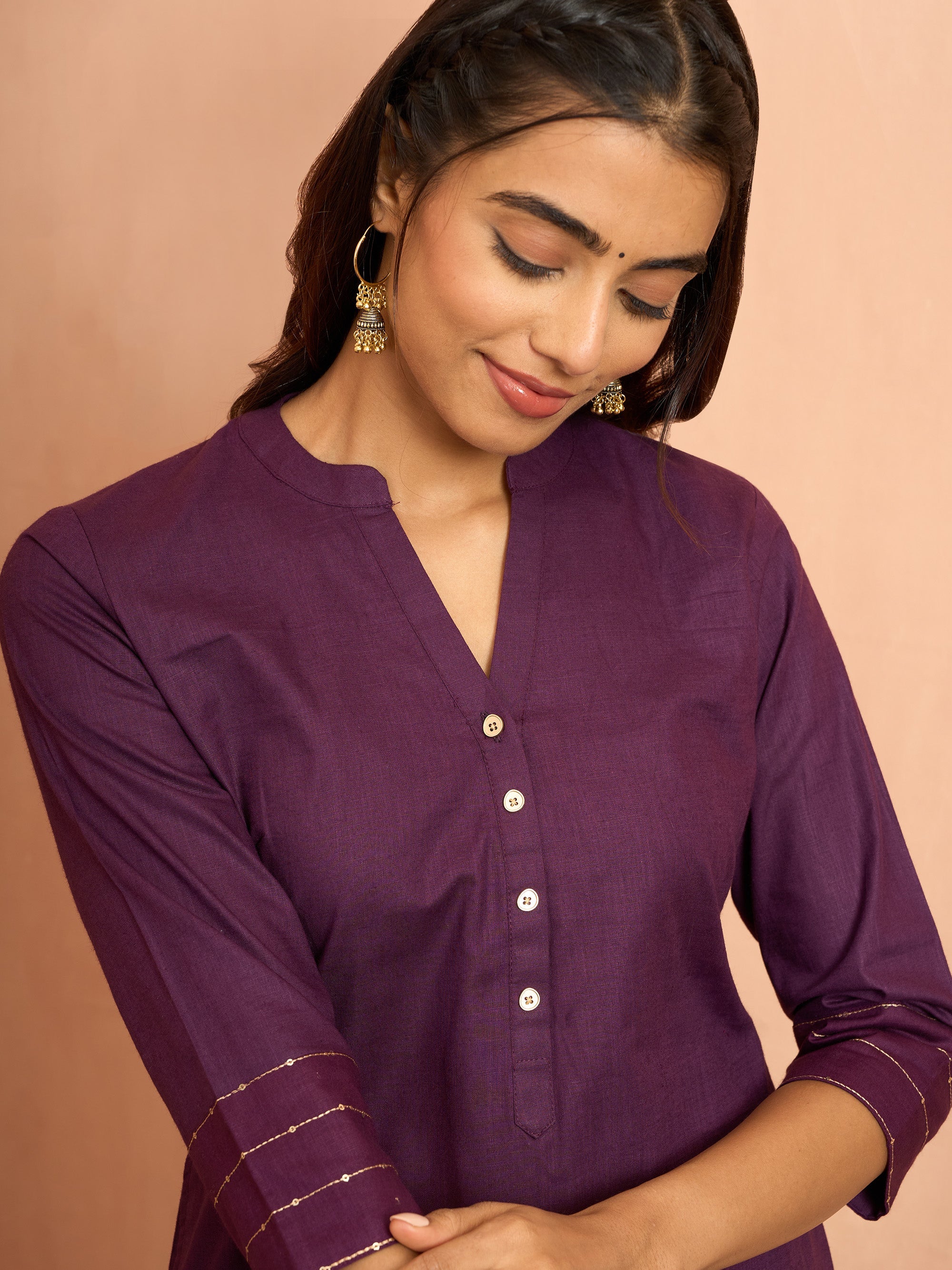 Women's Purple Embroidered Cotton Kurta
