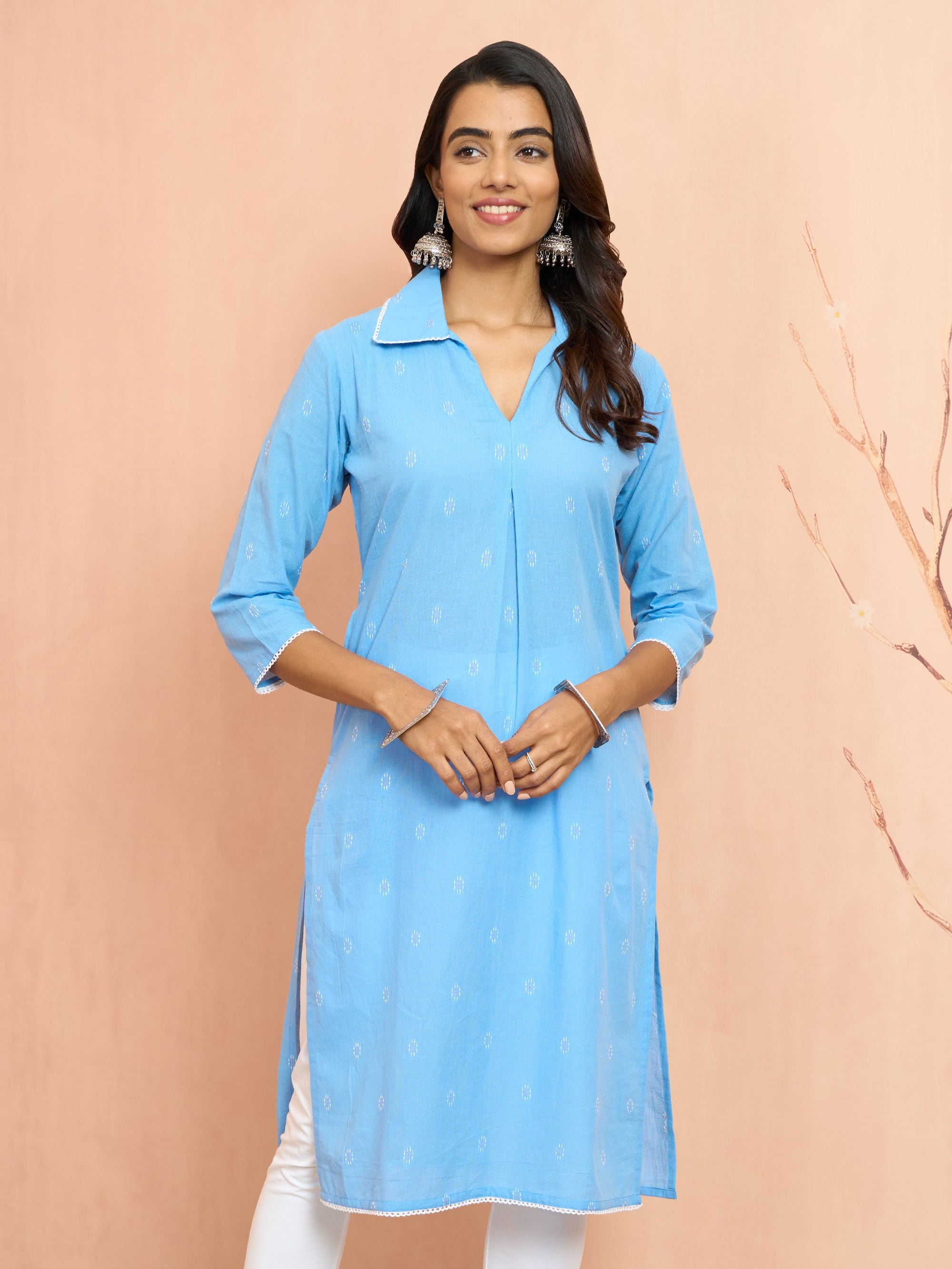 Women's Aqua Cotton Dobby Kurta