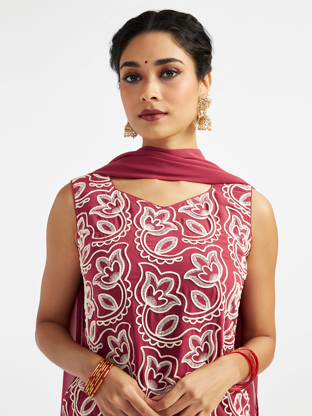 Women's Maroon Kurta Patiala Set