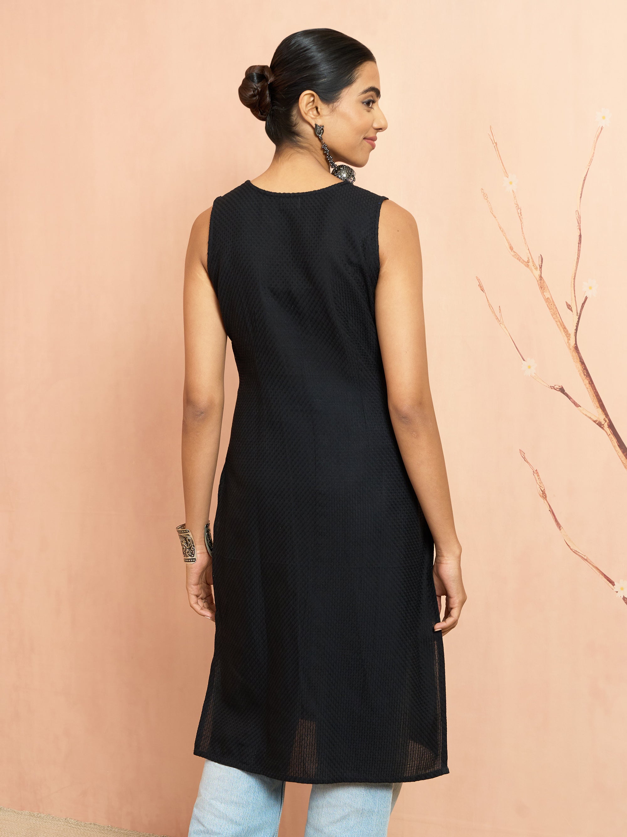 Women's Black Moonlight Jacquard Kurta