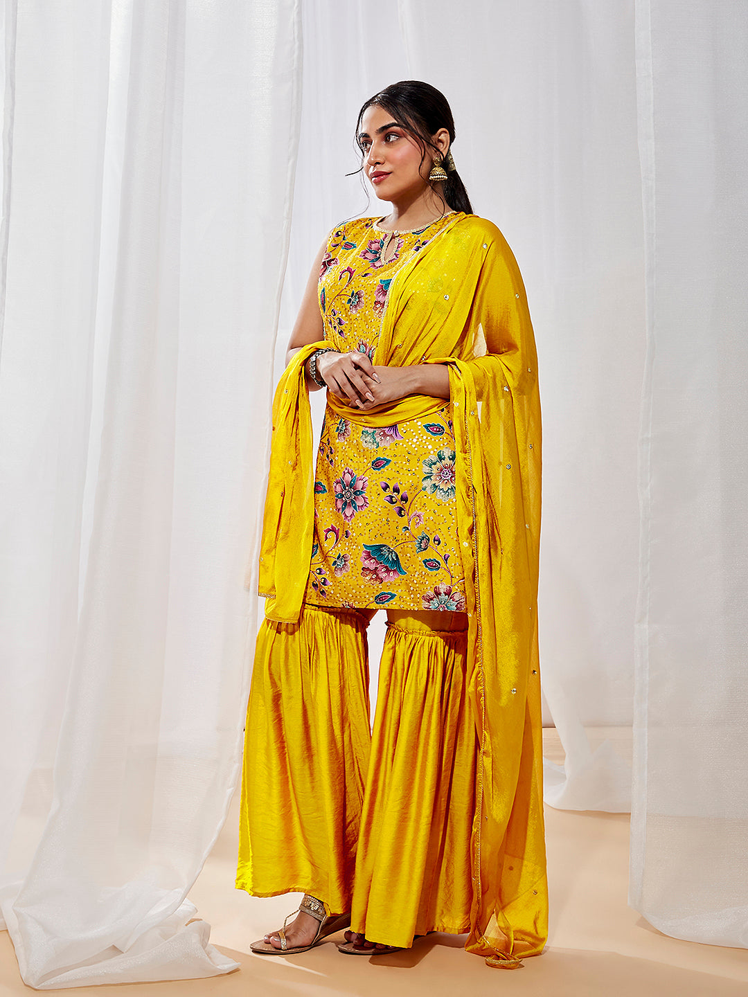 Women's Mustard Kurta Sharara Set