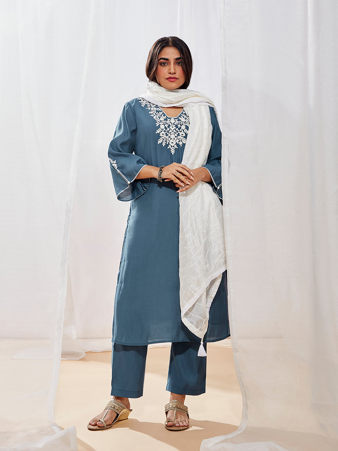 VASTRAMAY Women's Grey Kurta Set - qivii