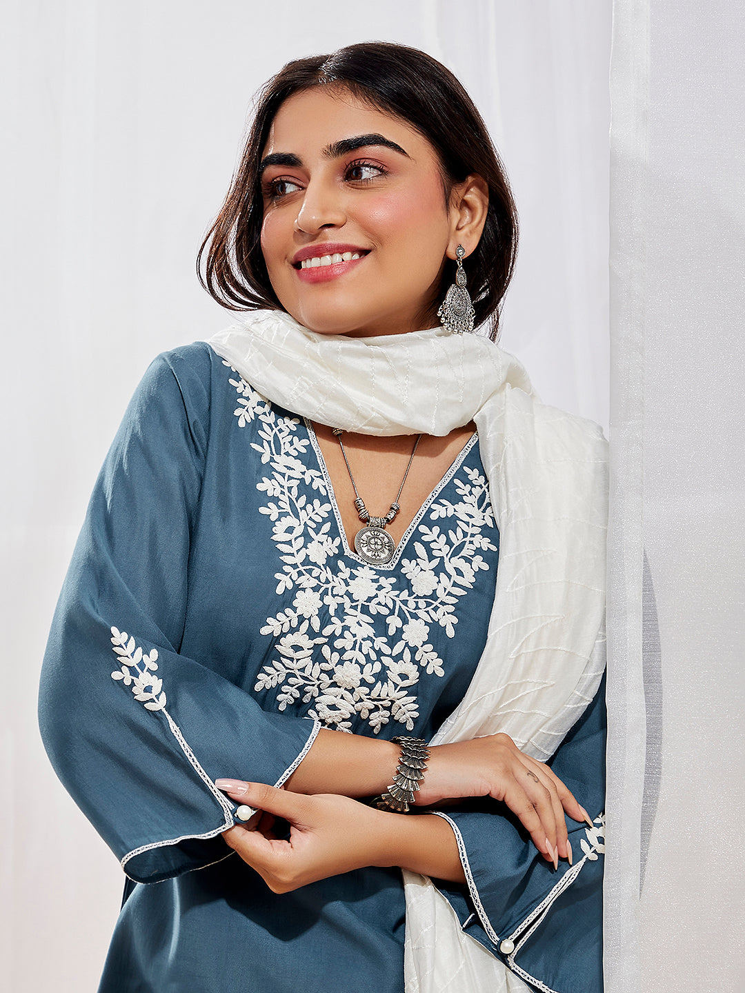 VASTRAMAY Women's Grey Kurta Set - qivii