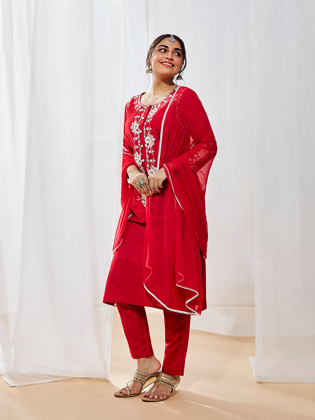 Women's Red Kurta Set