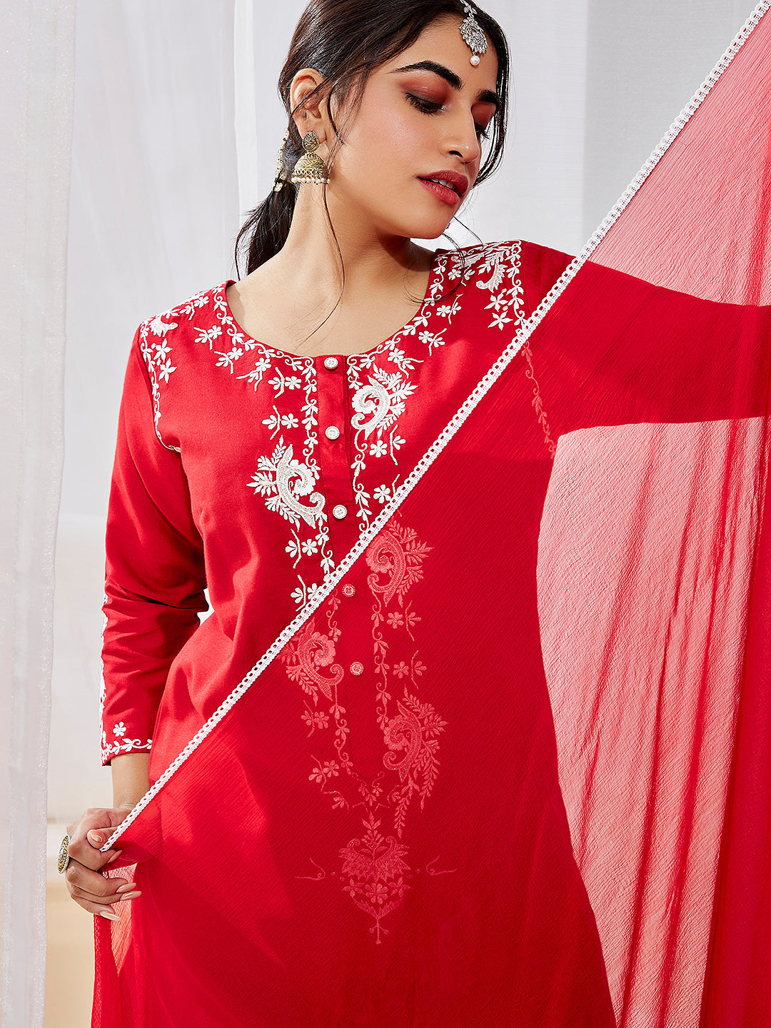 Women's Red Kurta Set