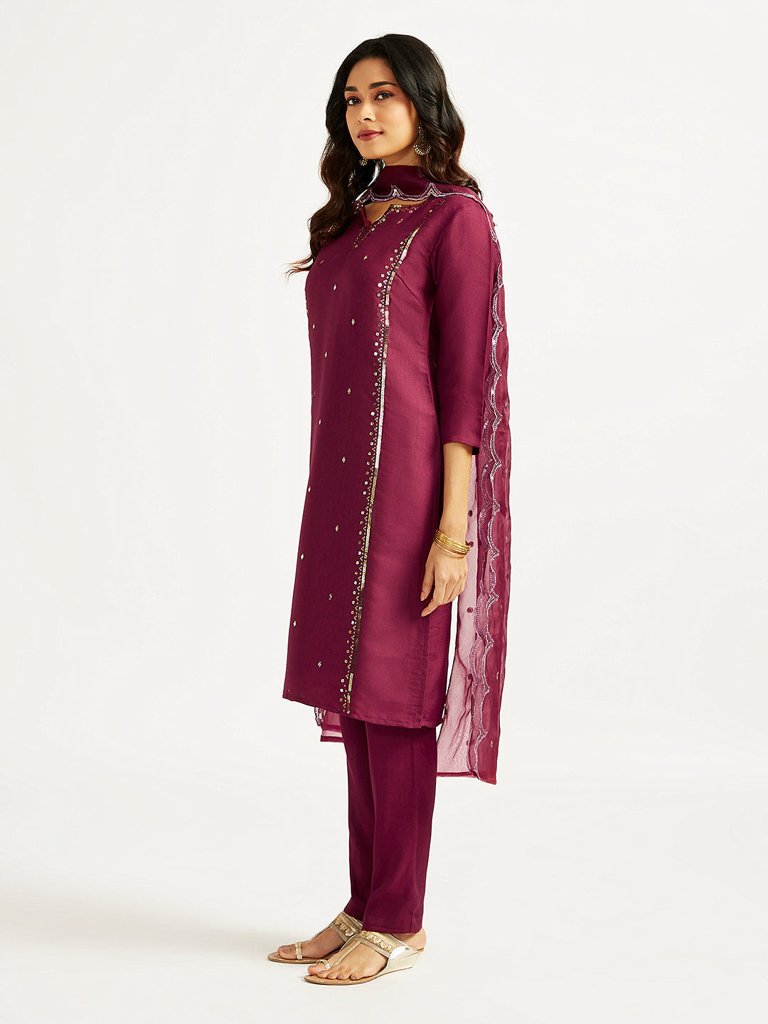 VASTRAMAY Women's Wine Kurta Set - qivii