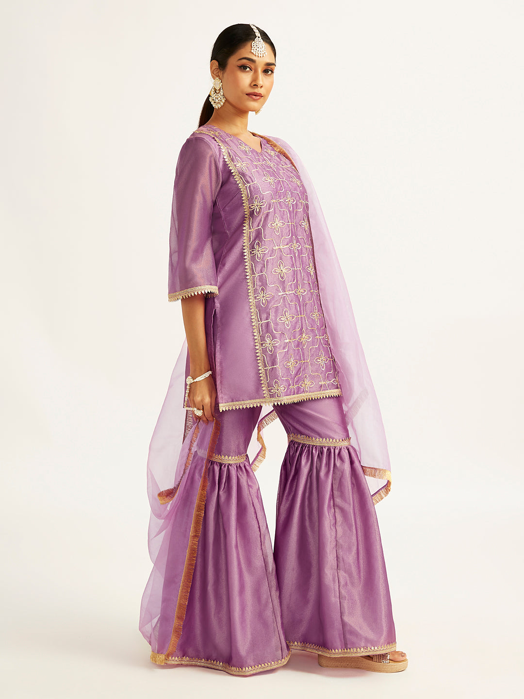 Women's Purple Kurta Sharara Set