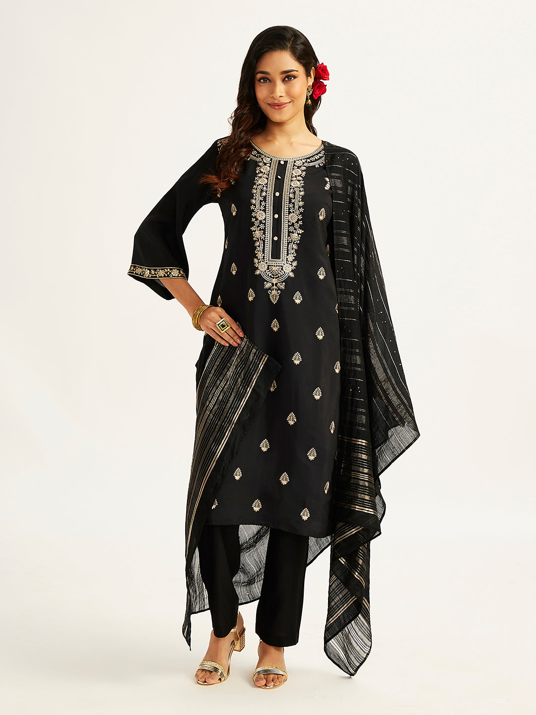 VASTRAMAY Women's Black Kurta Set - qivii