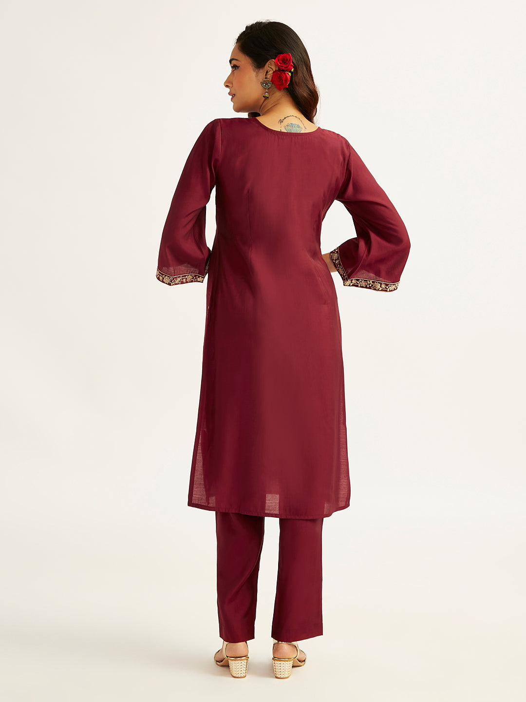 VASTRAMAY Women's Maroon Kurta Set - qivii