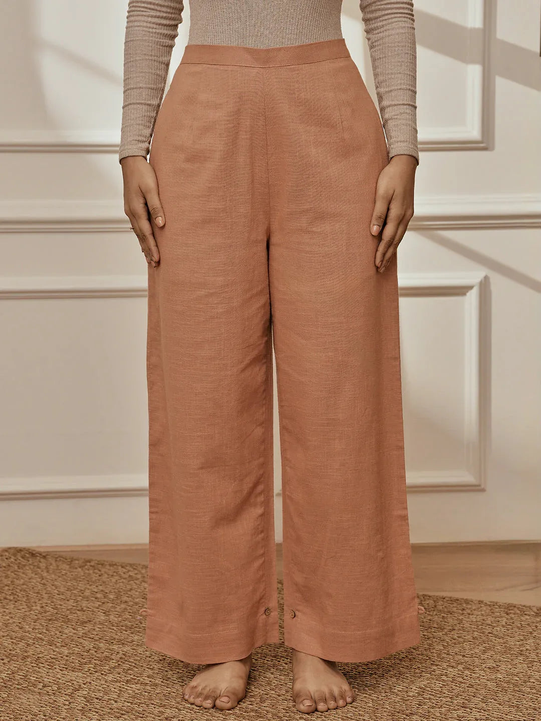 Women's Rose Pink Cotton Linen Straight Yoga Pants