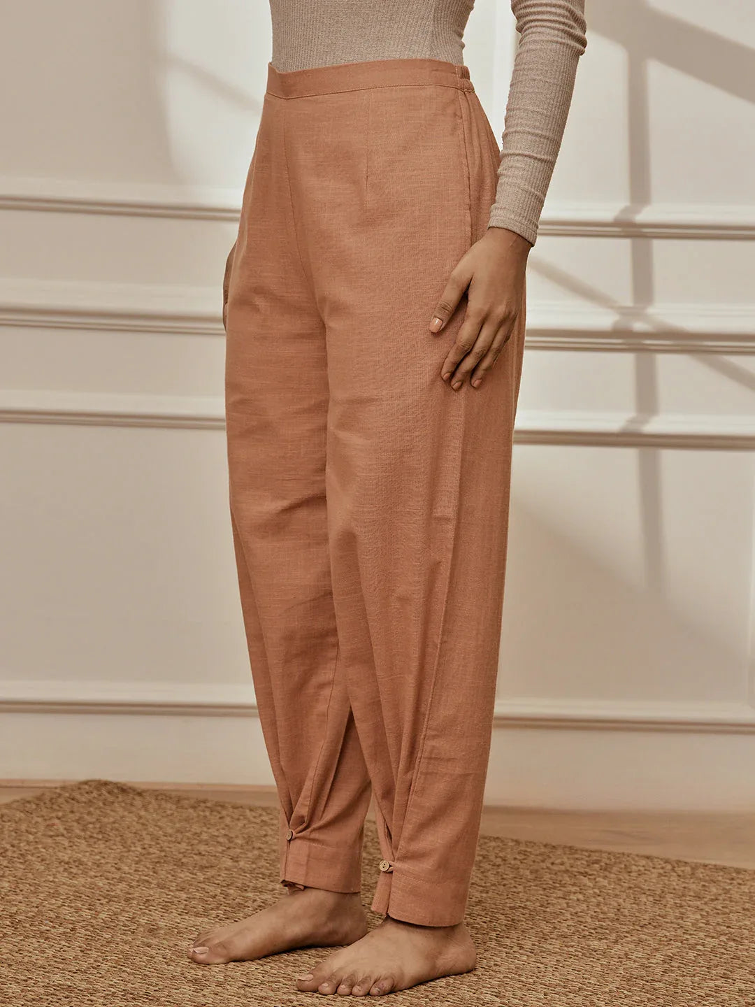 Women's Rose Pink Cotton Linen Straight Yoga Pants