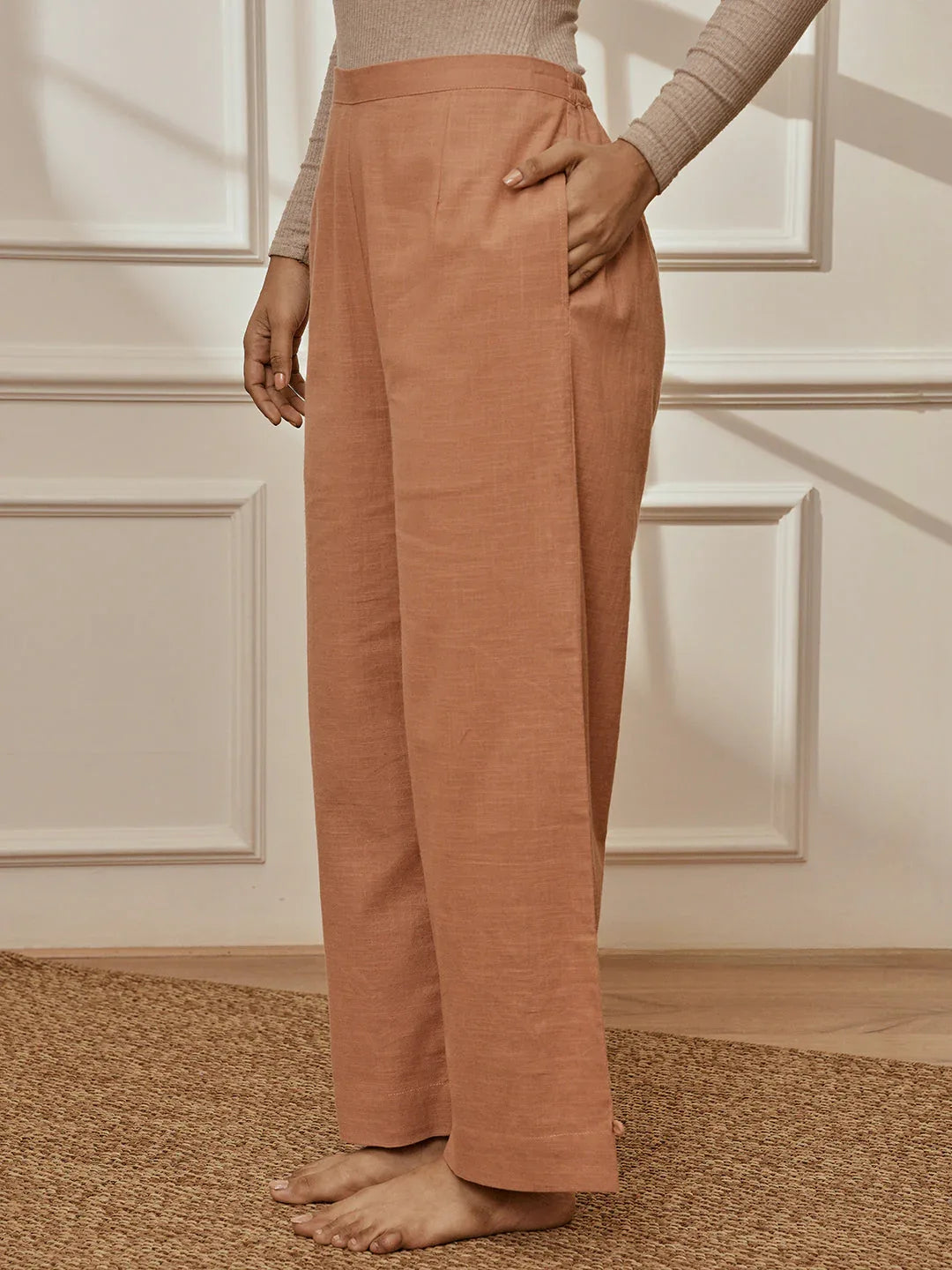 Women's Rose Pink Cotton Linen Straight Yoga Pants