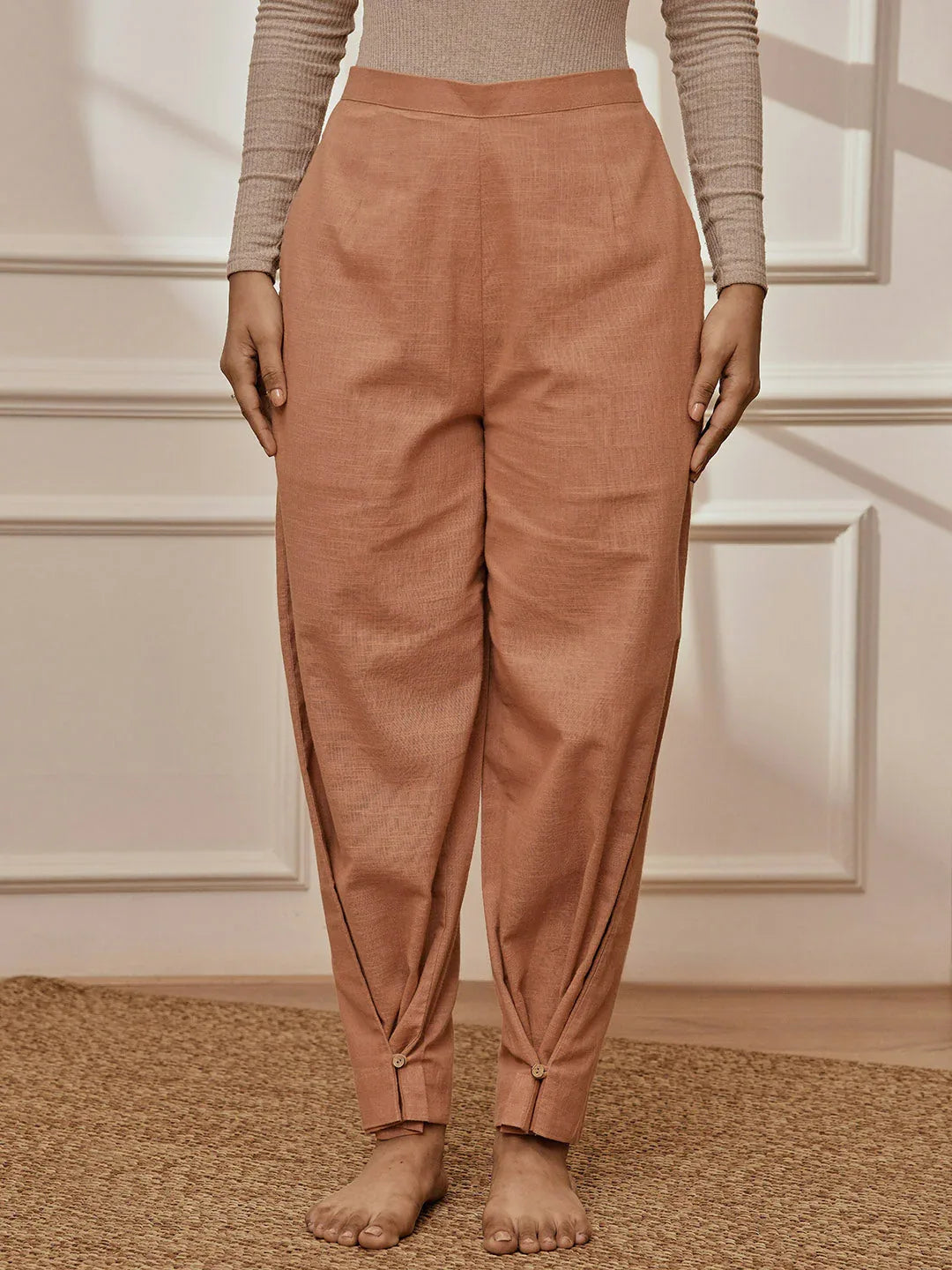 Women's Rose Pink Cotton Linen Straight Yoga Pants