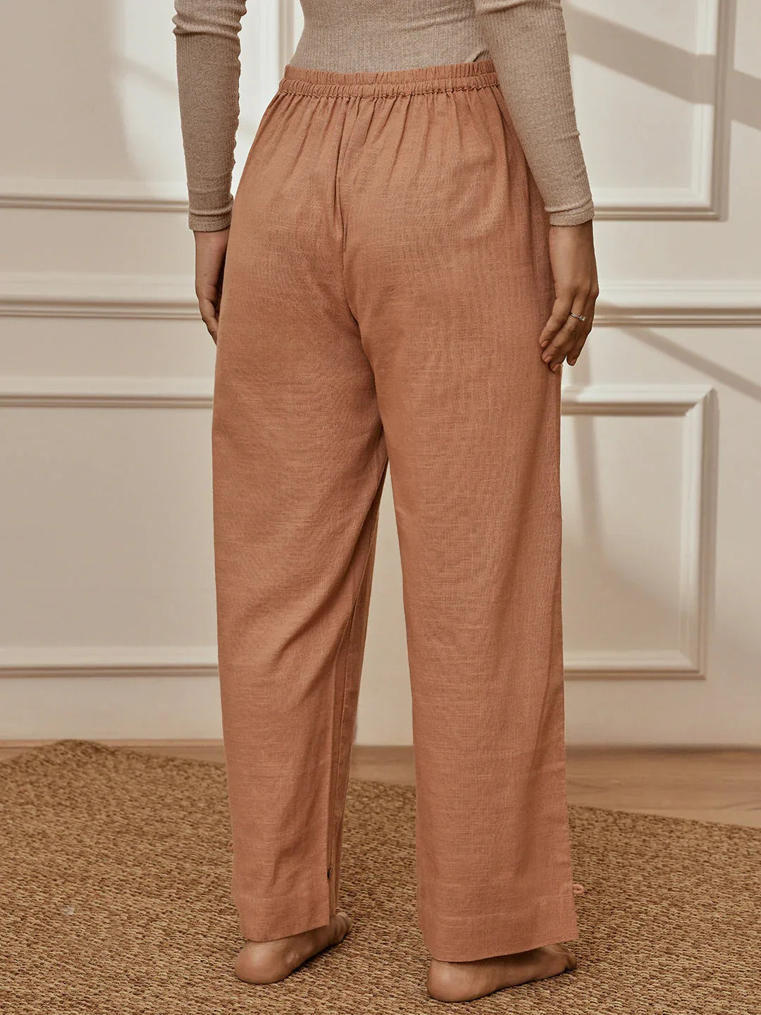 Women's Rose Pink Cotton Linen Straight Yoga Pants