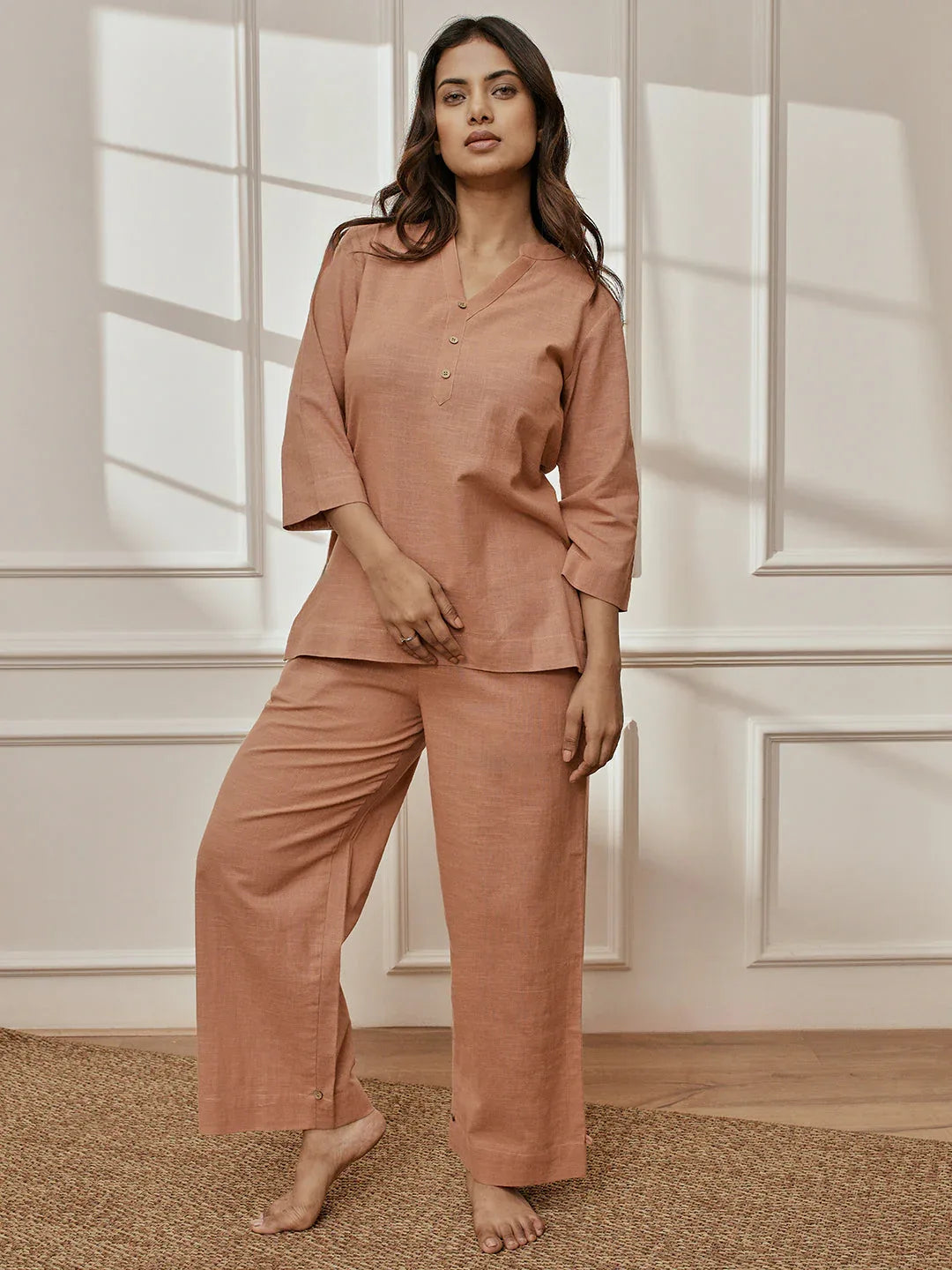 Women's Rose Pink Cotton Linen Straight Yoga Pants