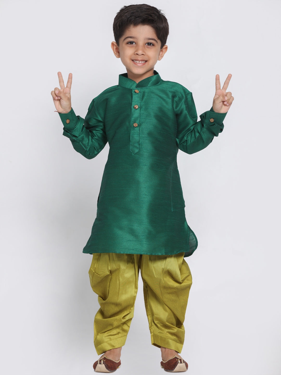 VASTRAMAY Boys' Green Silk Blend Kurta and Patiala Pant Set - qivii