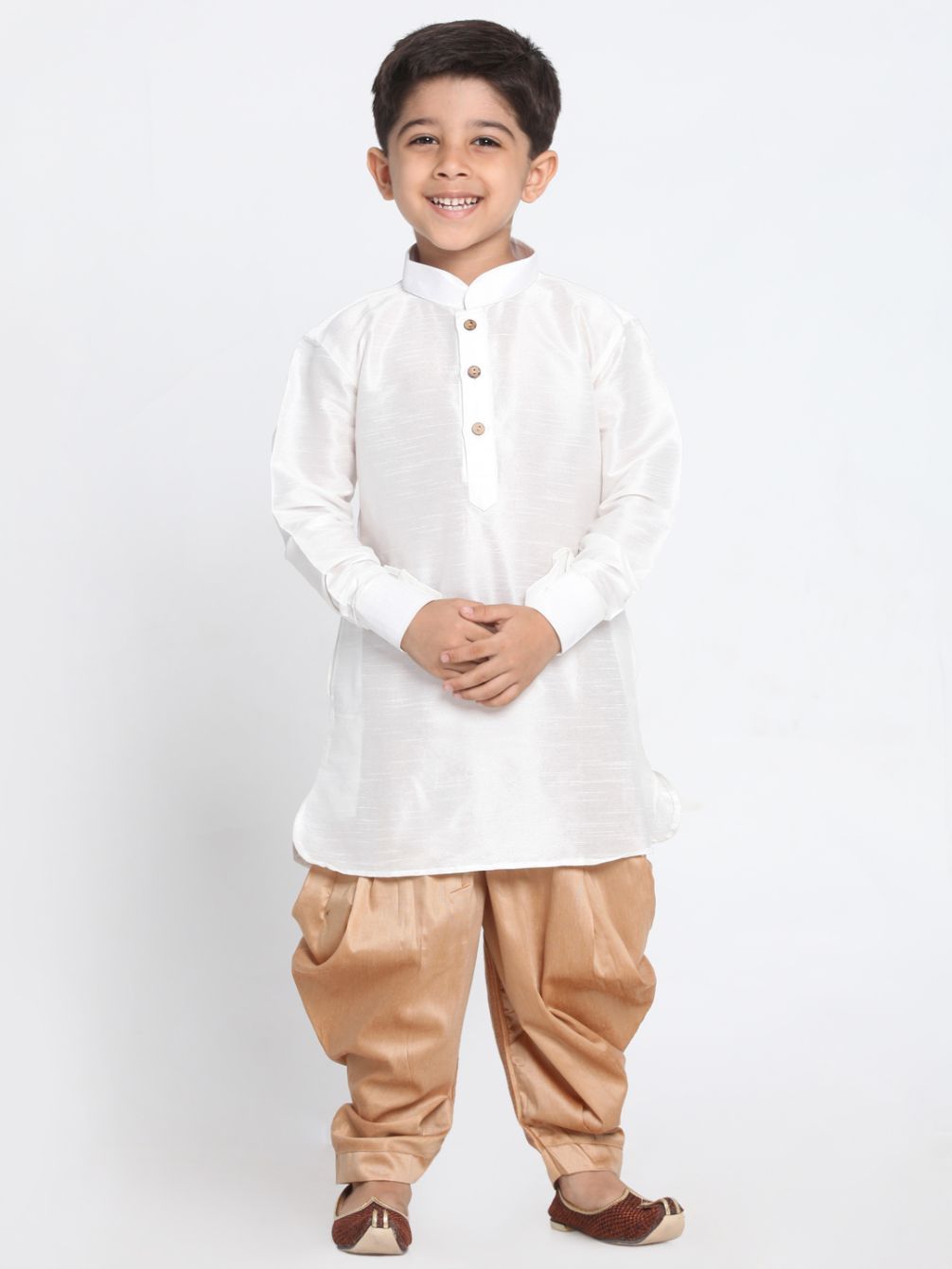 VASTRAMAY Boys' White Cotton Silk Blend Kurta and Patiala Pant Set - qivii