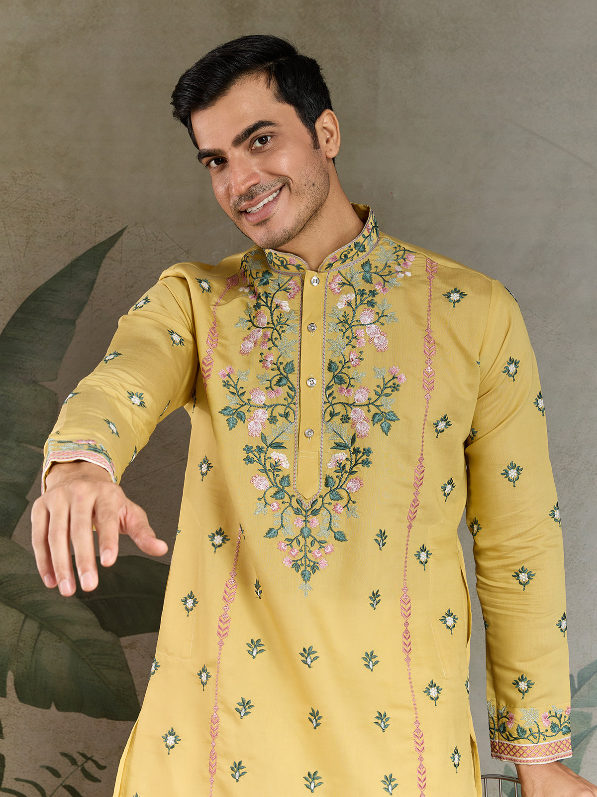 Designer Yellow Viscose Silk Kurta with Thread & Sequin Embroidery - qivii