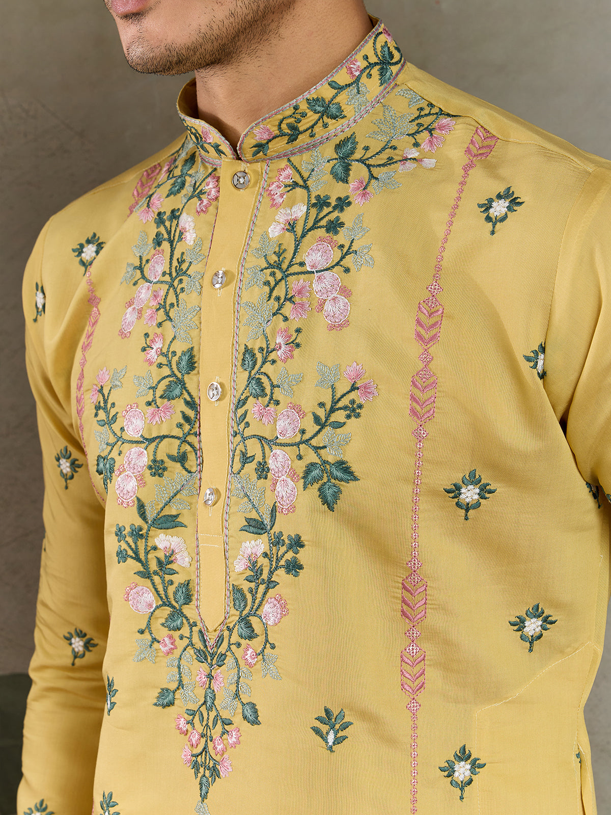 Designer Yellow Viscose Silk Kurta with Thread & Sequin Embroidery - qivii