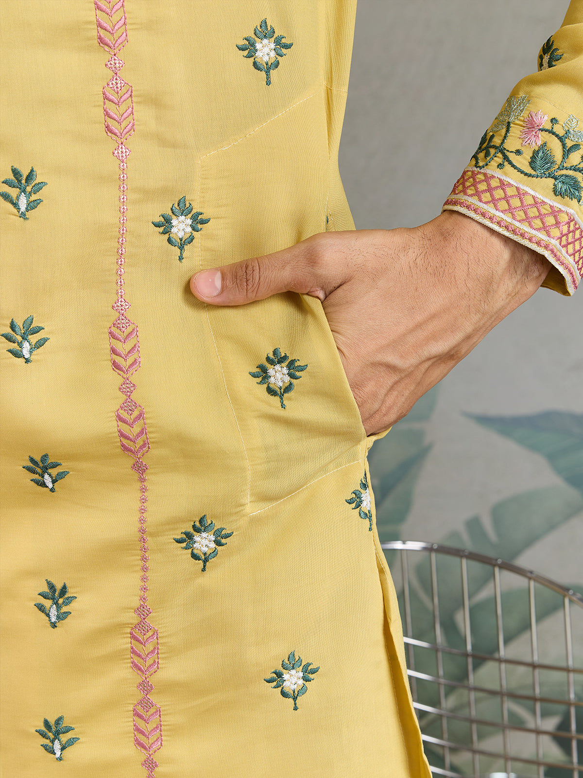 Designer Yellow Viscose Silk Kurta with Thread & Sequin Embroidery - qivii