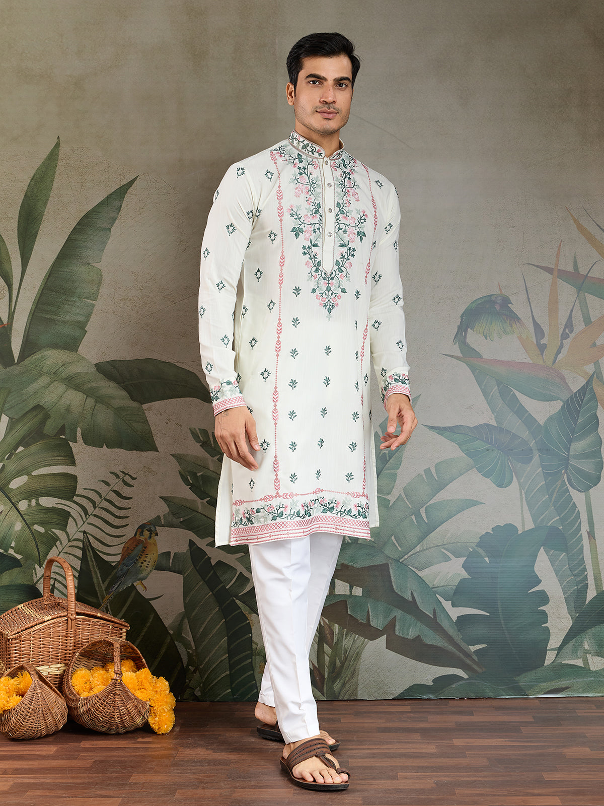 White Occasion Style Viscose Silk Men's Kurta - qivii