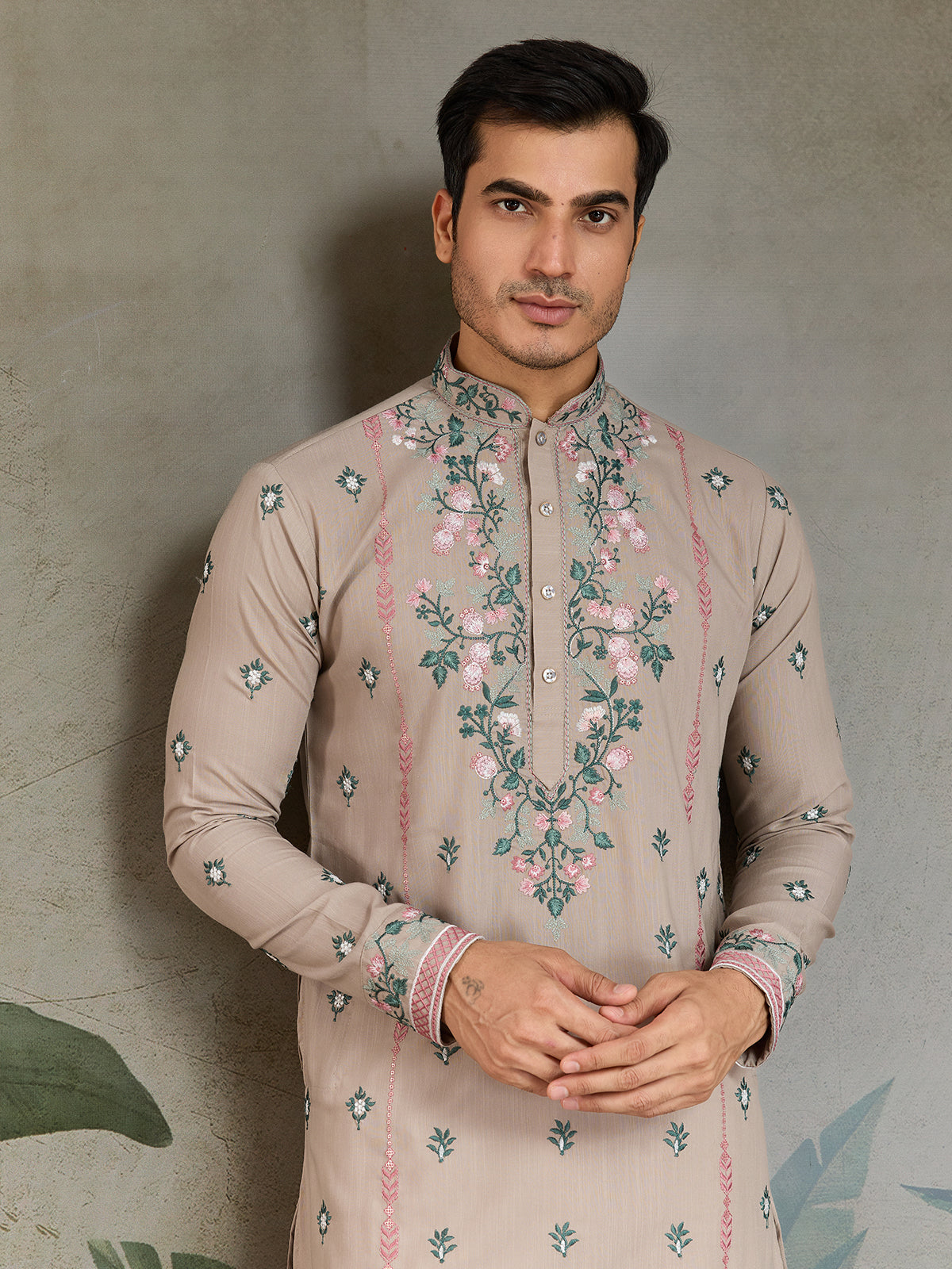 Embroidered Ivory Occasion Style Viscose Silk Men's Kurta - qivii