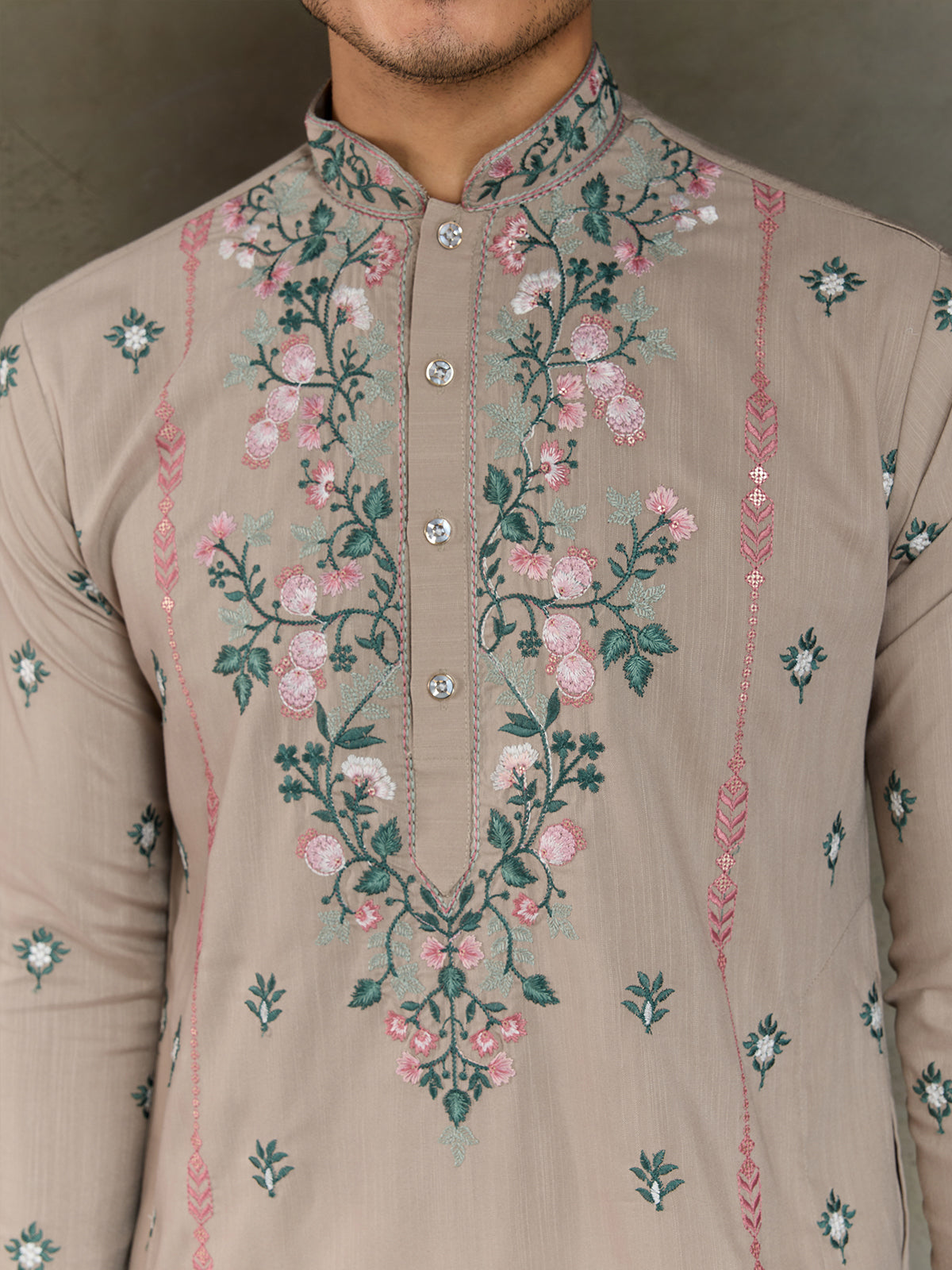 Embroidered Ivory Occasion Style Viscose Silk Men's Kurta - qivii