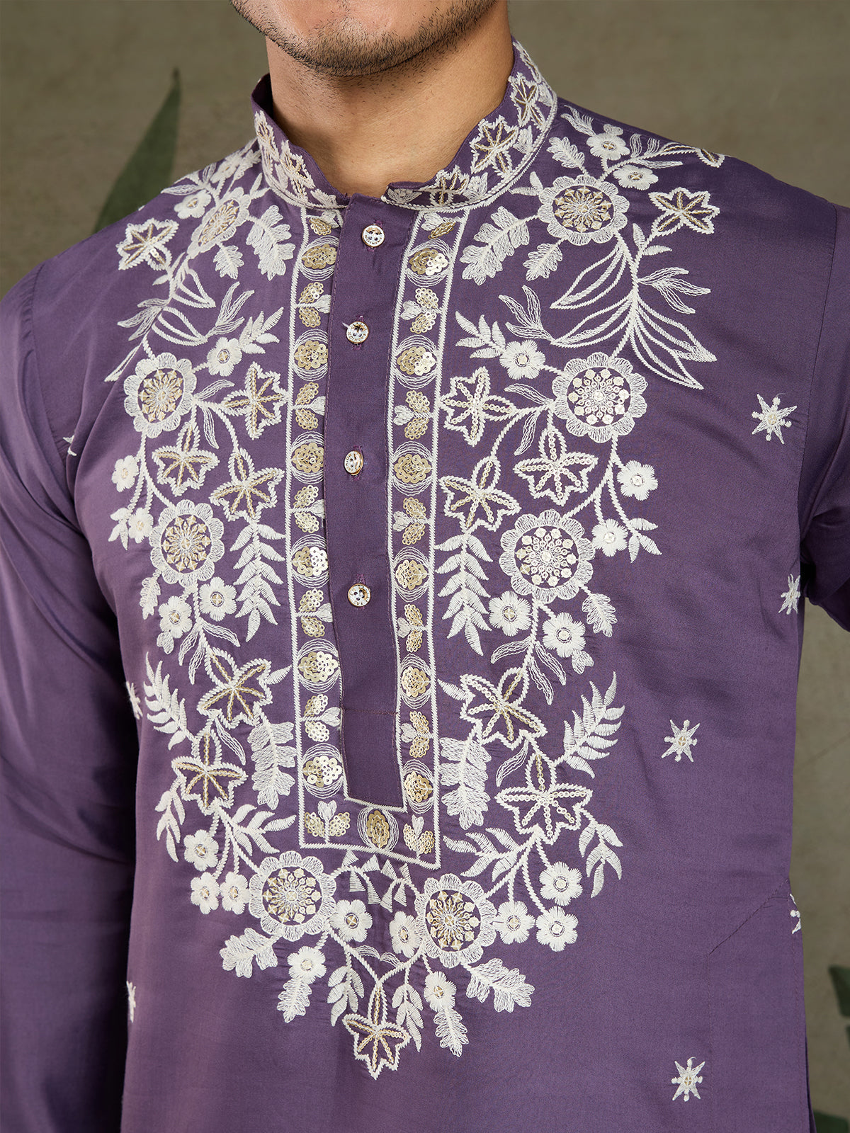 Men's Pastel Purple Embroidered Wedding Kurta In Rayon - qivii