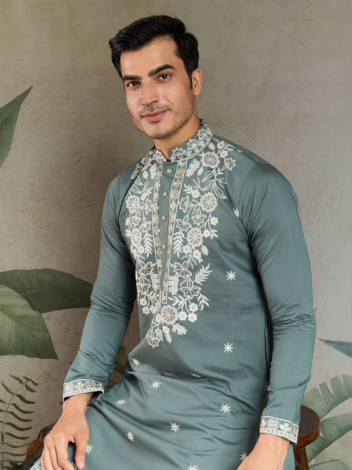 Embroidered Ethnic Pistachio Green Rayon Men's Kurta - qivii