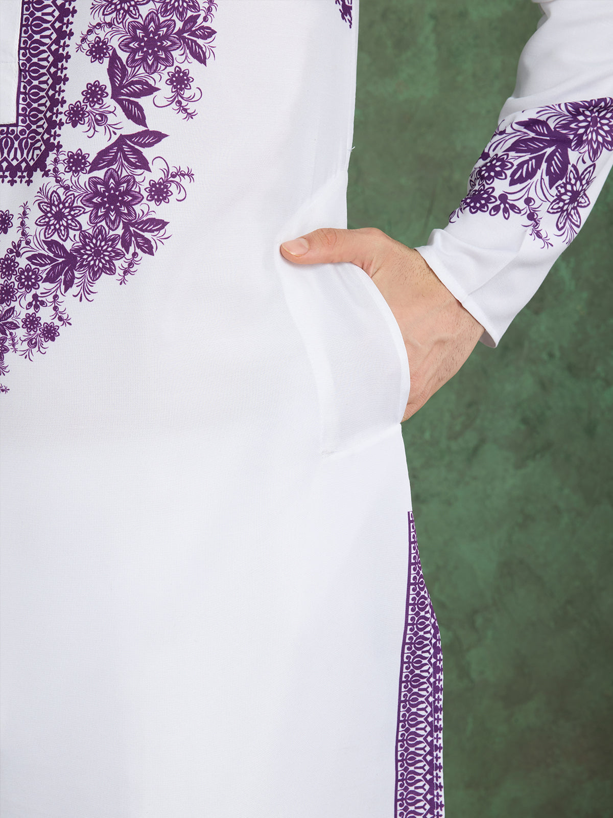 Designer Men's White & Purple Viscose Rayon Kurta - qivii