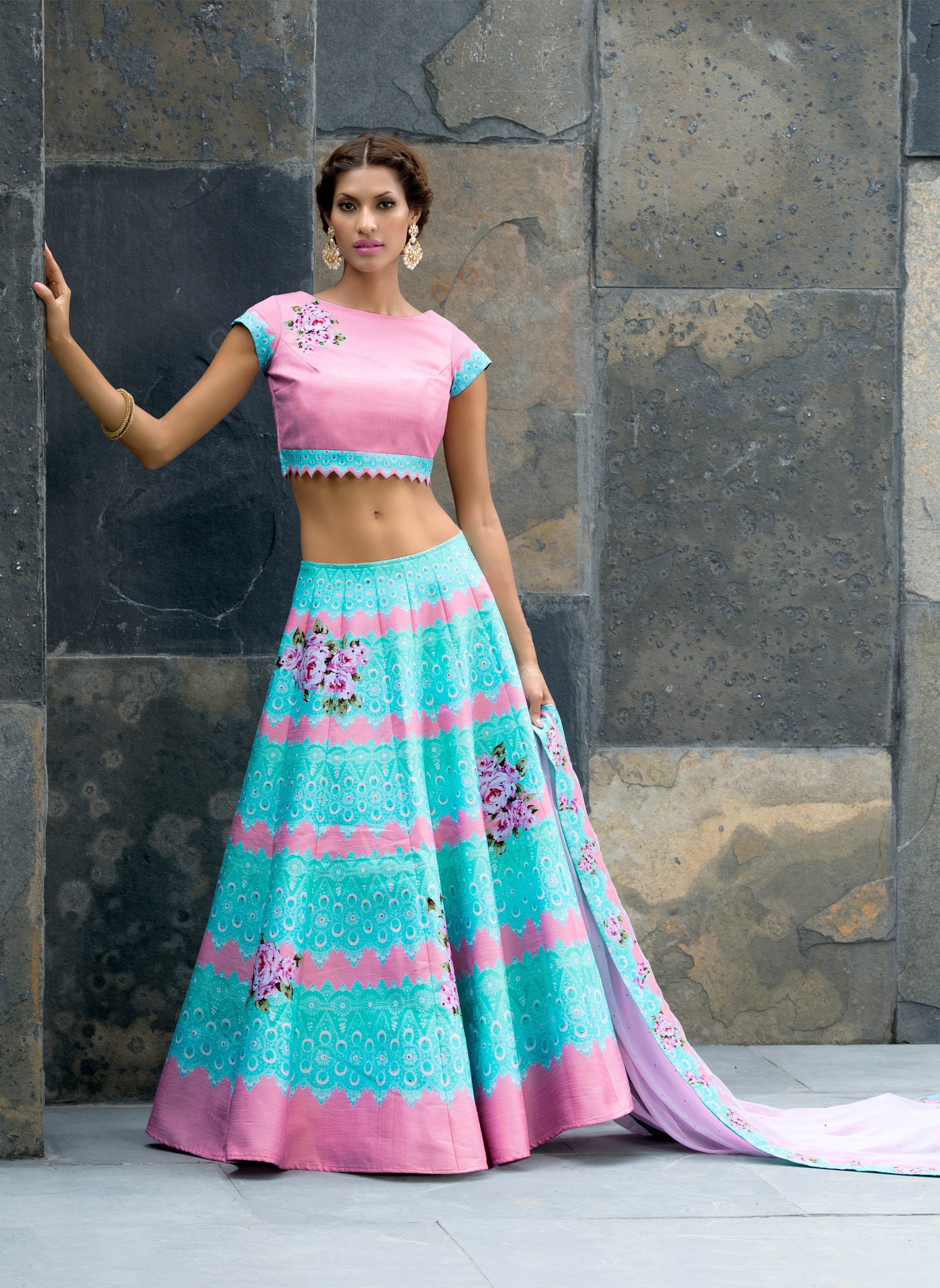 Pretty in Pink & blue A Digital Print Girlish Lehenga for a Sweet and Chic Look - qivii