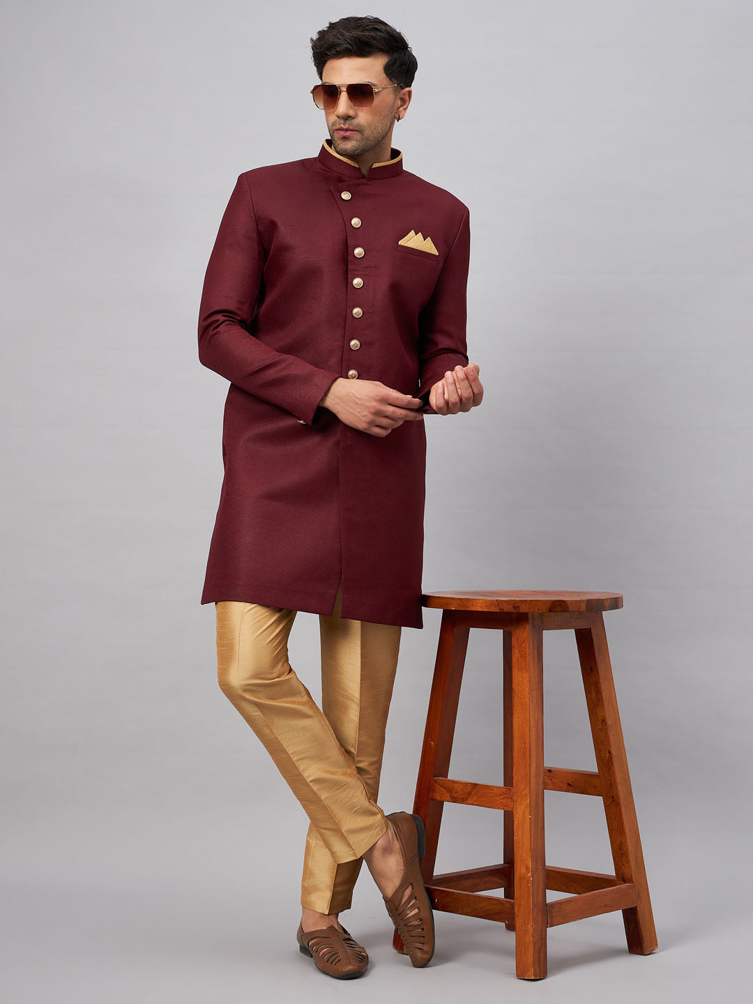 Men's Maroon Indo Western Set