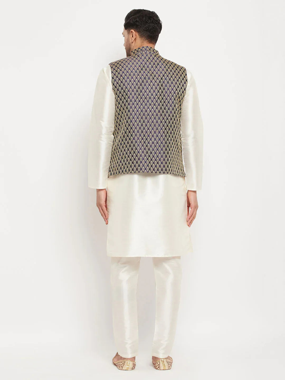 Men's Blue Silk Blend Jacket With Kurta Pant Set