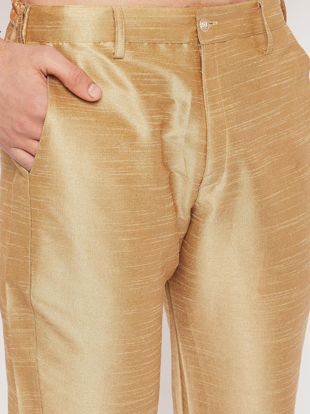Men's Gold Zari Weaved Jacket With Kurta Pant Set