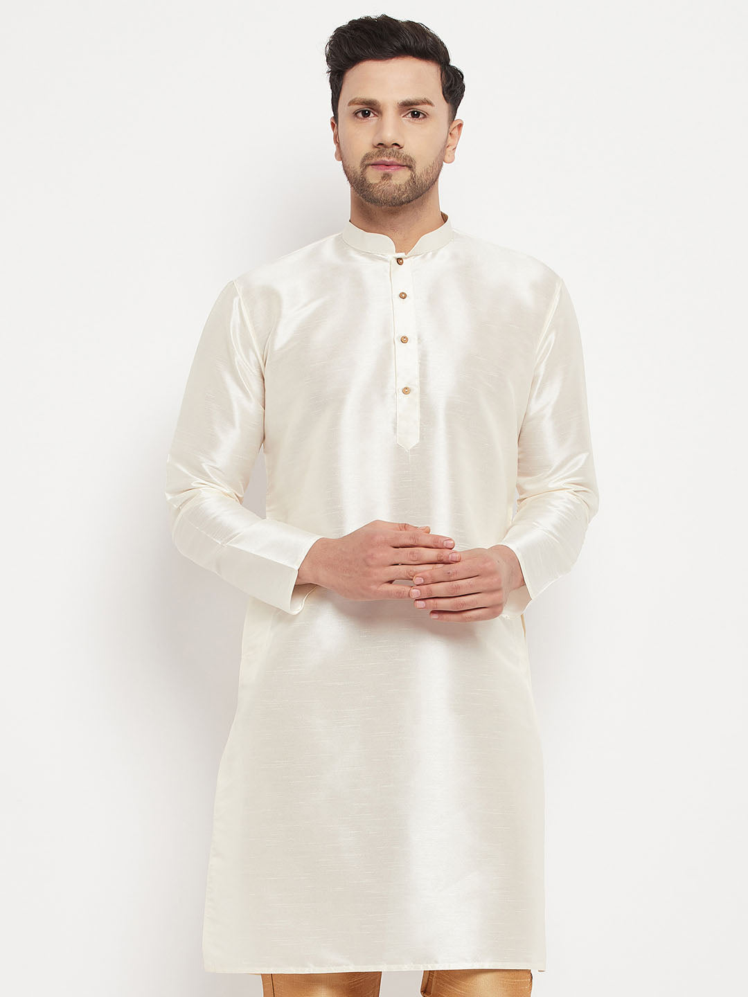 Men's Cream Cotton Silk Blend Kurta
