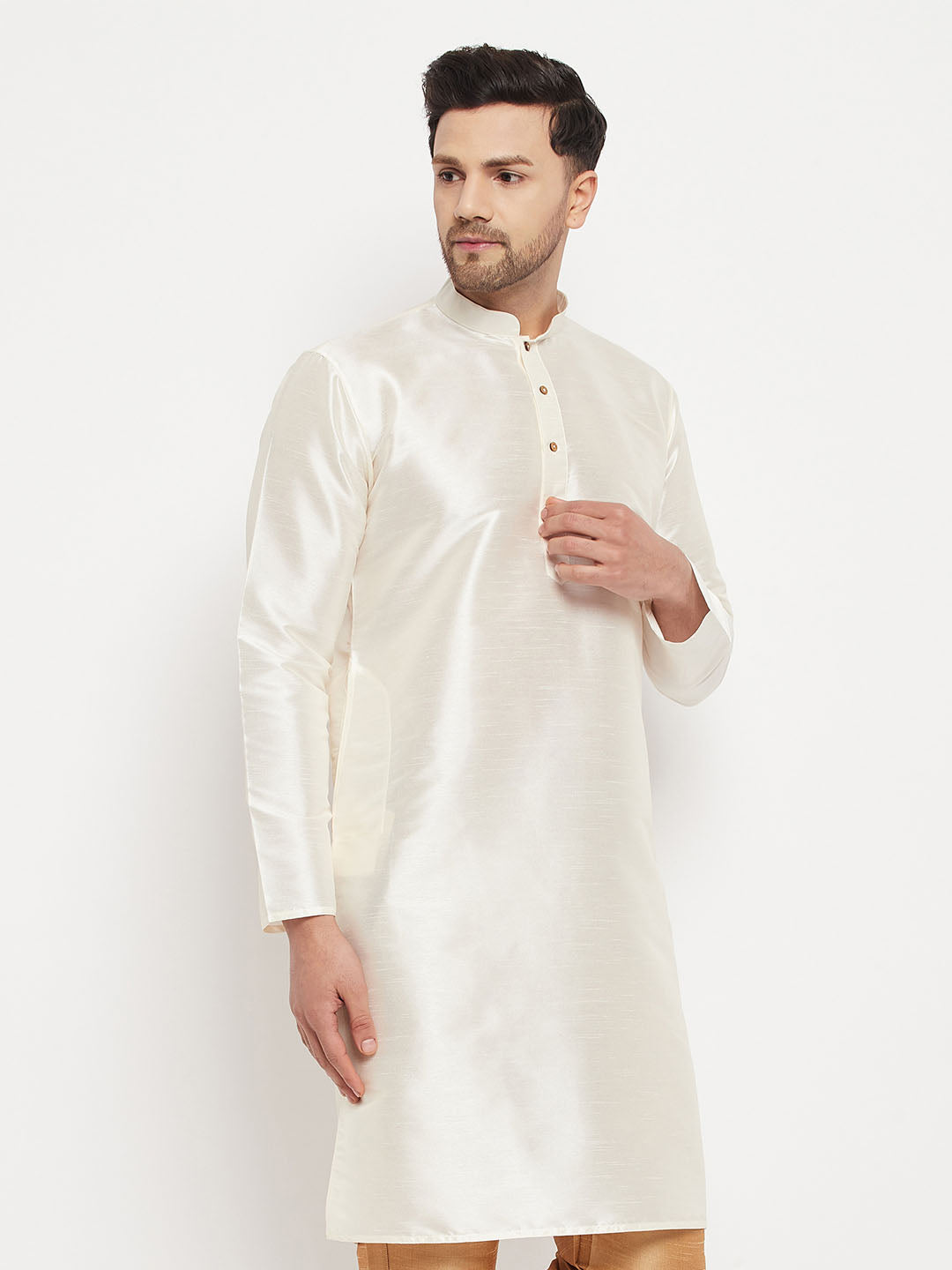 Men's Cream Cotton Silk Blend Kurta