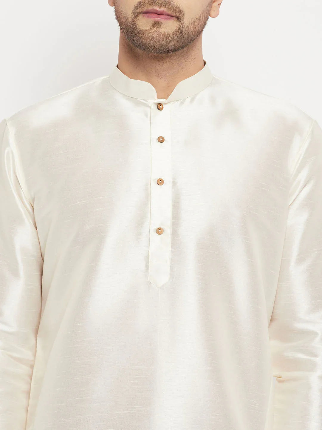 Men's Cream Cotton Silk Blend Kurta And Pant Style Pyjama Set