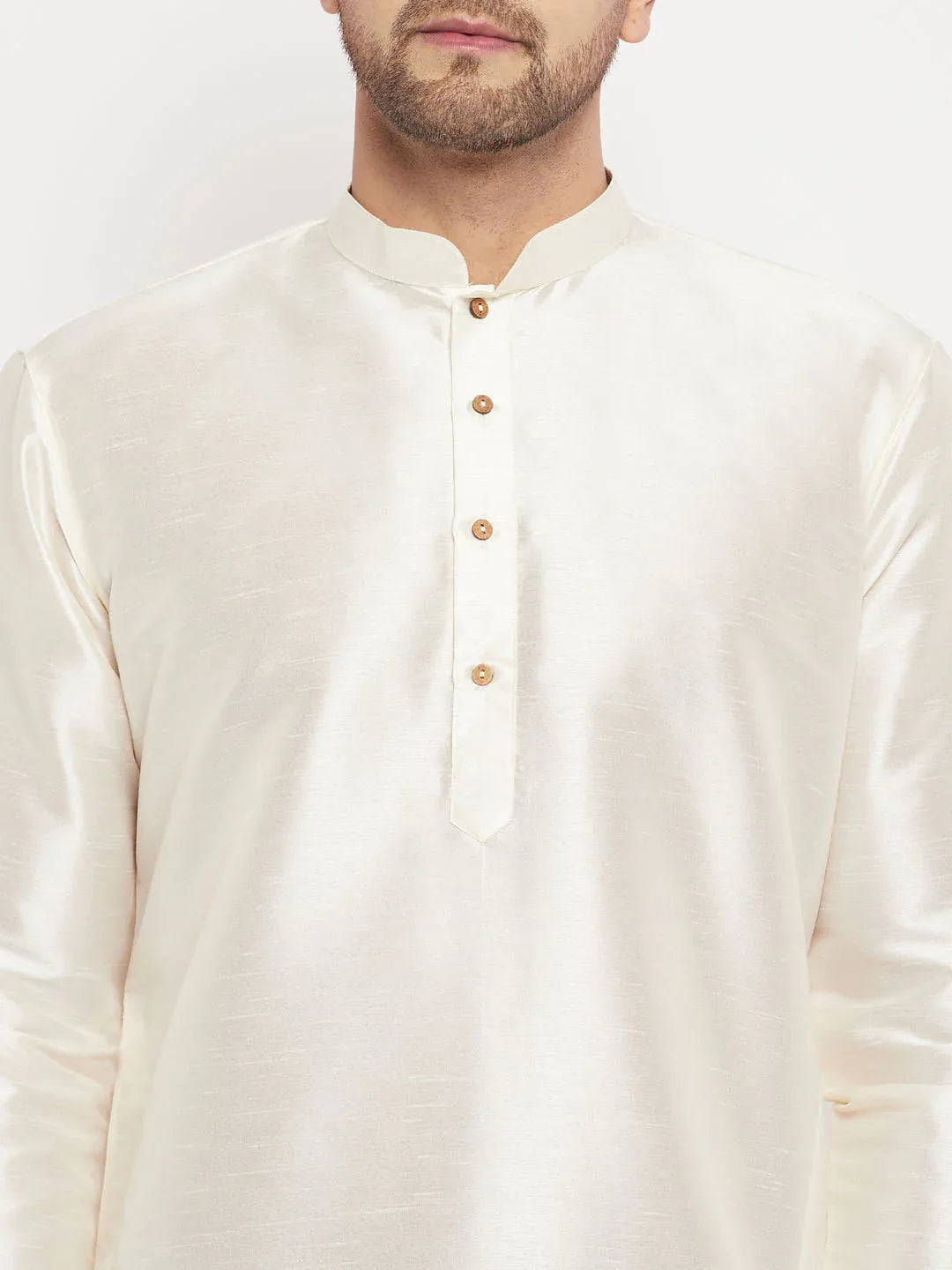 Men's Cream Cotton Silk Blend Kurta And Maroon Pant Style Pyjama Set