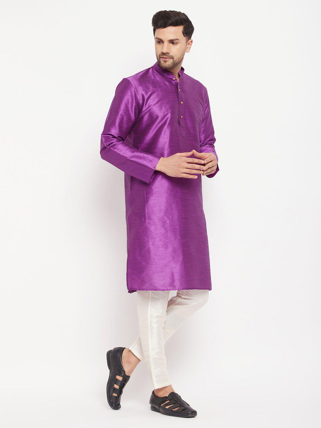 VASTRAMAY Men's Purple Cotton Silk Blend Kurta