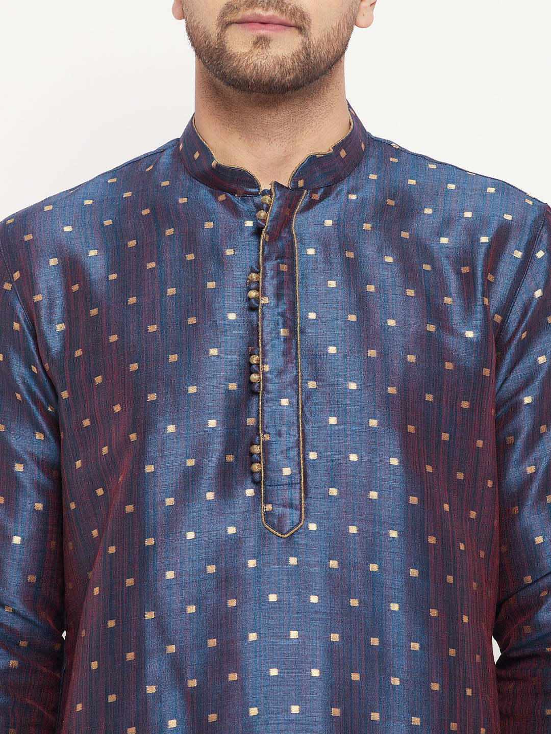 Men's Blue Zari Weaved Kurta