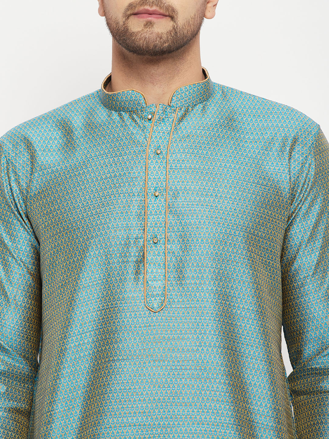 VASTRAMAY Men's Aqua Blue Silk Blend Kurta