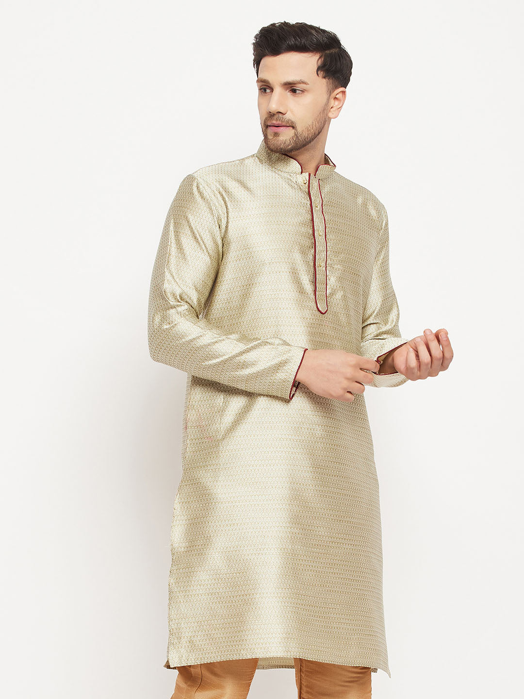 VASTRAMAY Men's Beige Silk Blend Kurta
