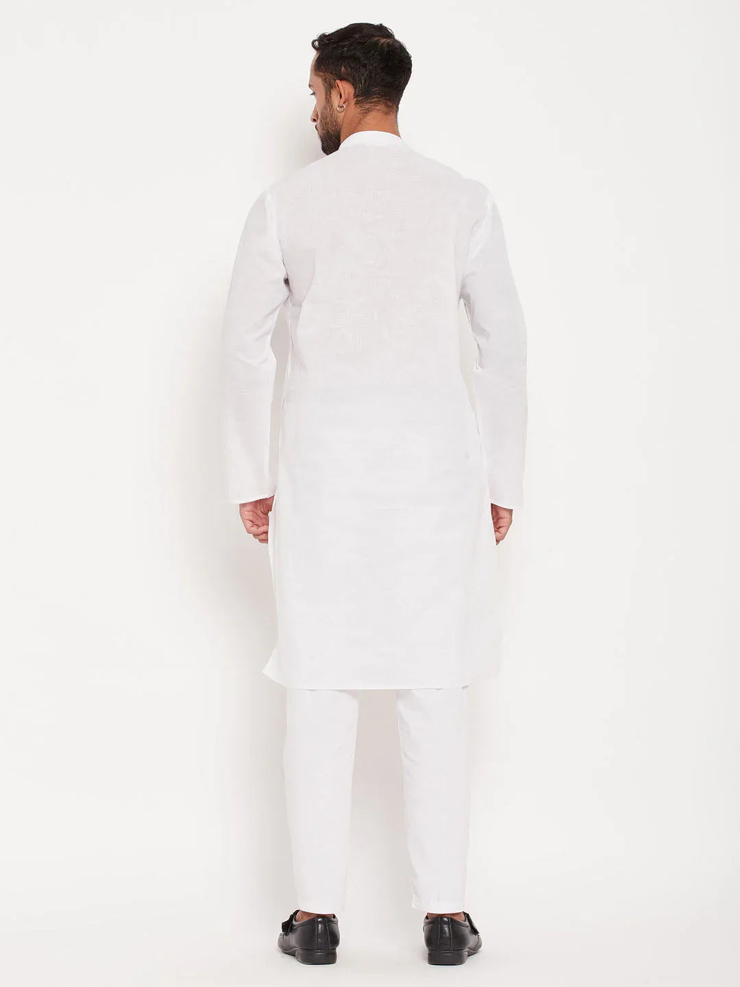 Men's White Kurta And Pant Style Pajama Set