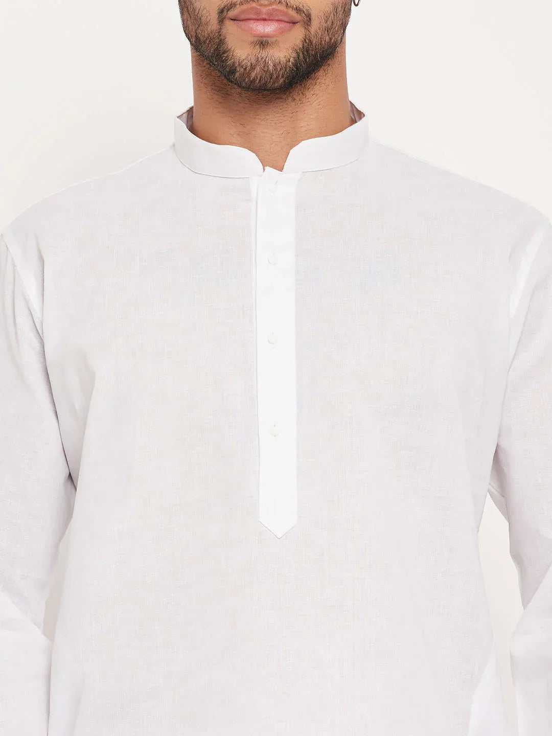 Men's White Kurta And Pant Style Pajama Set