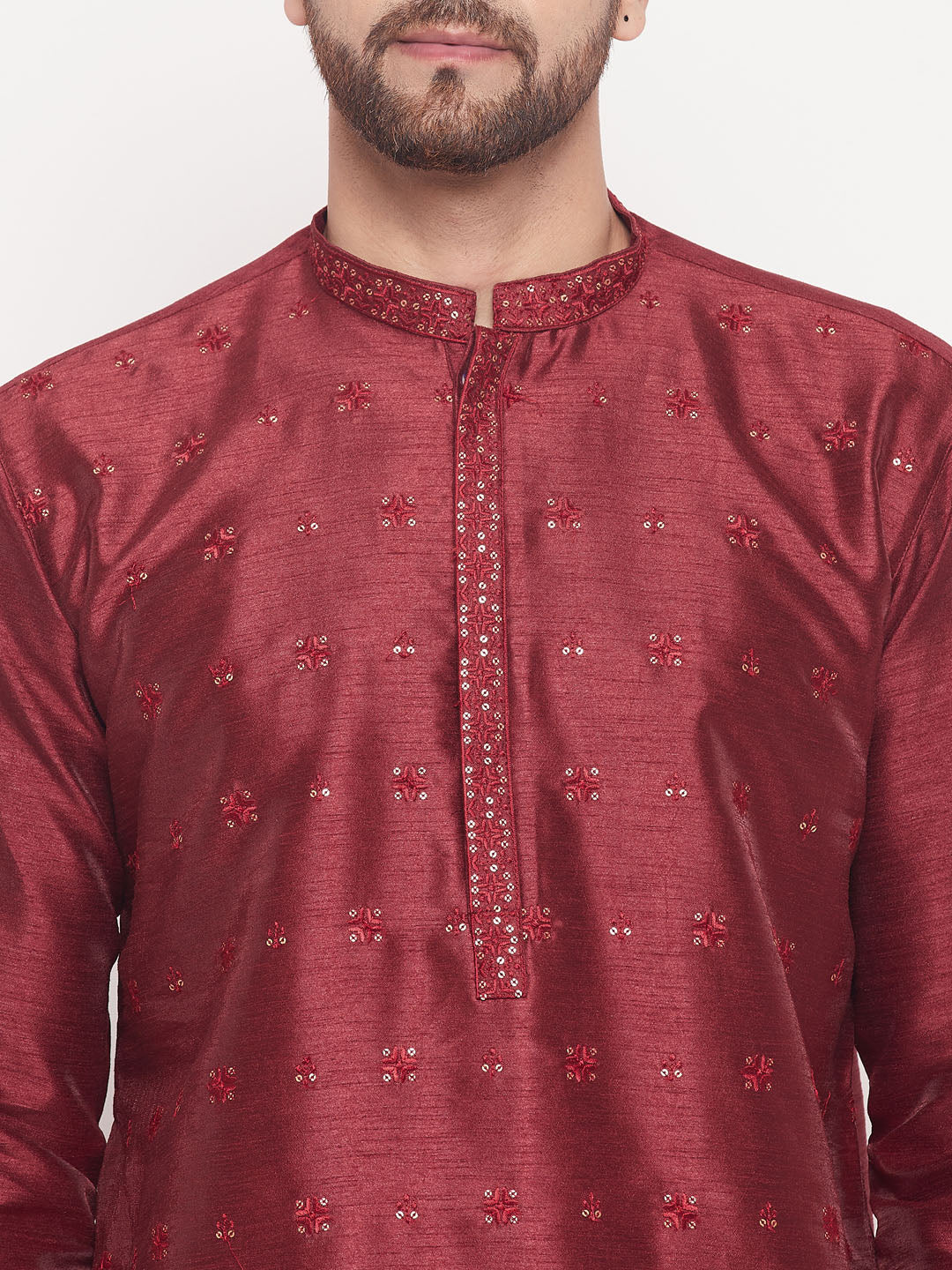 Men's Maroon Sequin Kurta