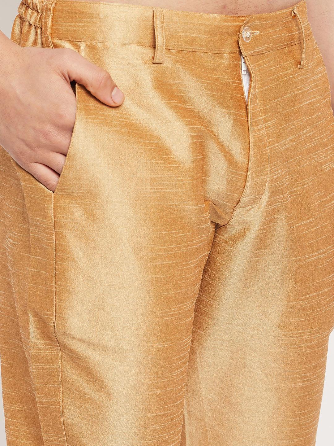 Men's Green Cotton Silk Blend Kurta And Rose Gold Pant Style Pyjama Set